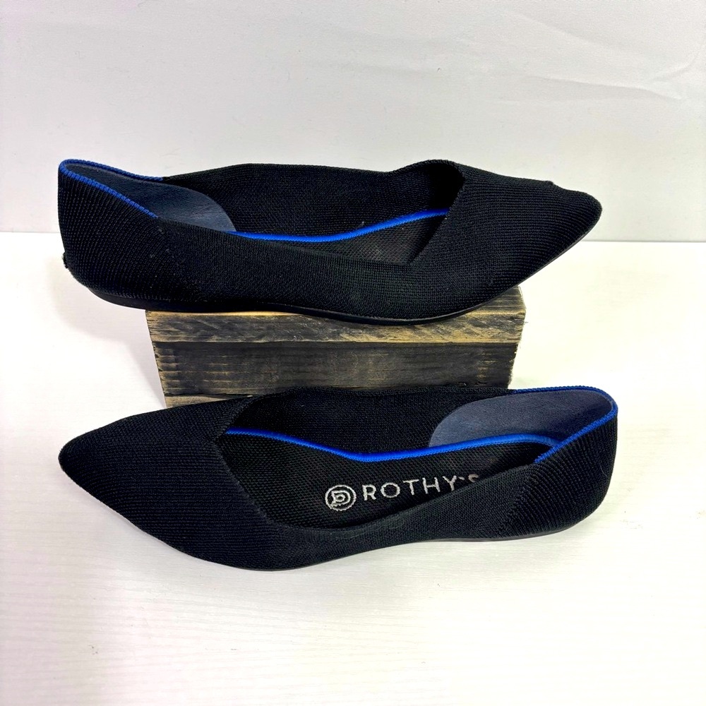 Rothy's Black Flats with Blue Trim